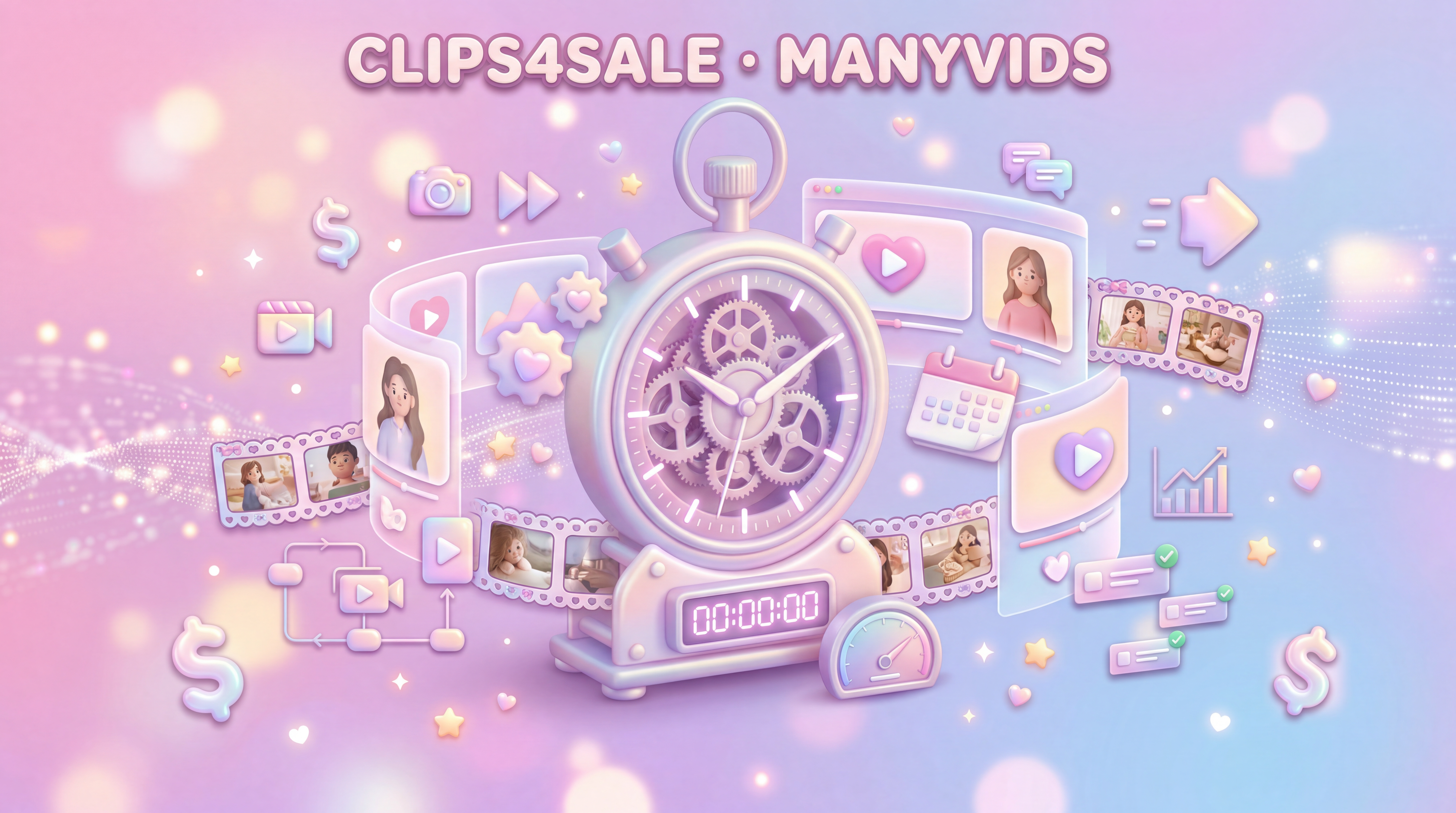 Clips4Sale and ManyVids selling guide — film strip and video thumbnail illustration