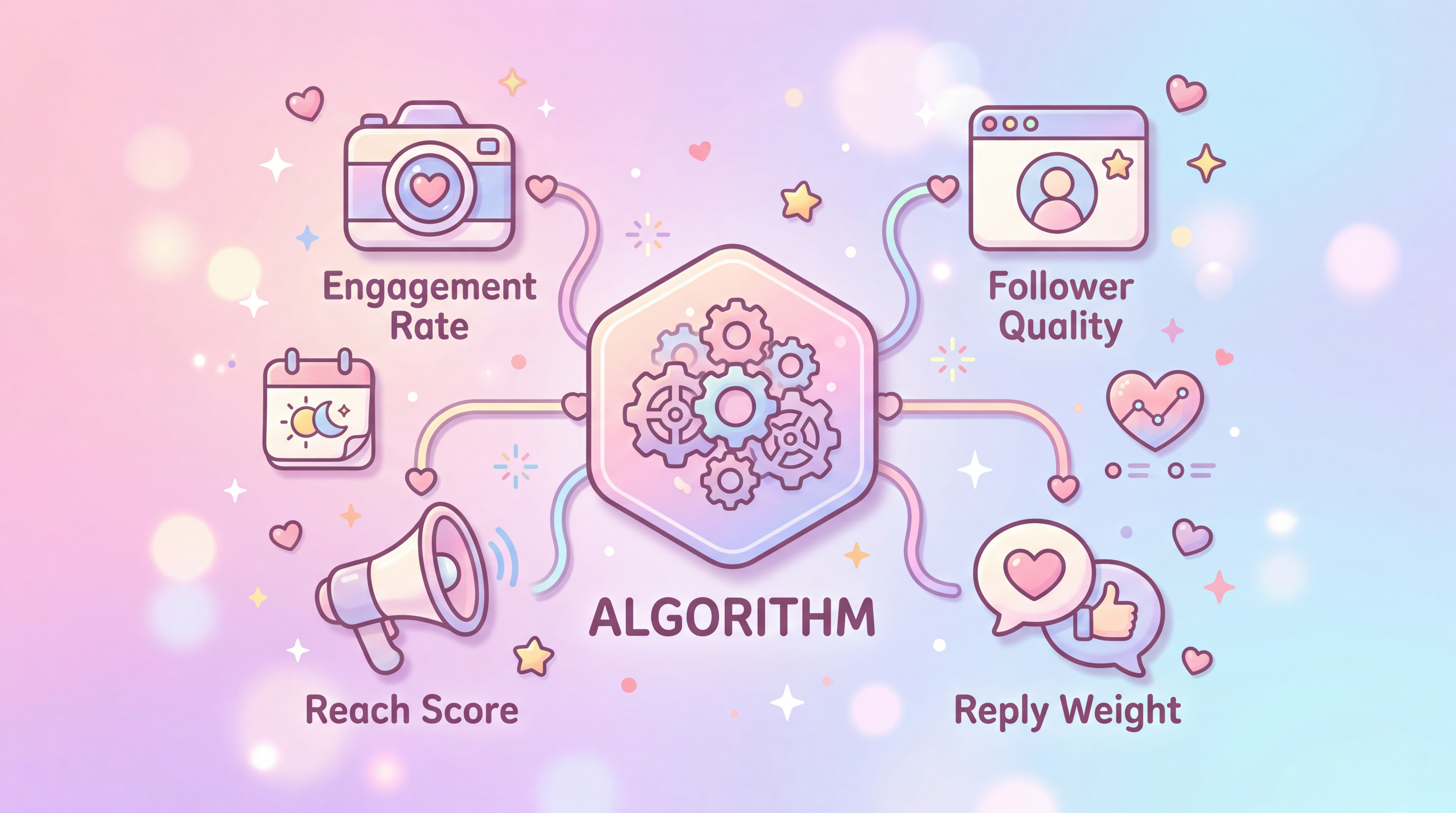 X Twitter algorithm visualization — interconnected nodes and engagement flow for NSFW creators